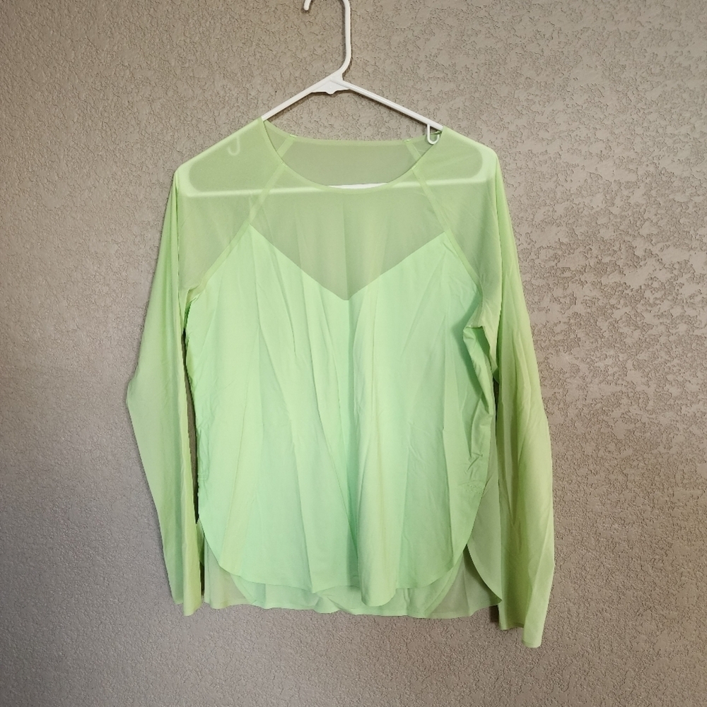 Athleta long sleeve sheer neon top size Medium